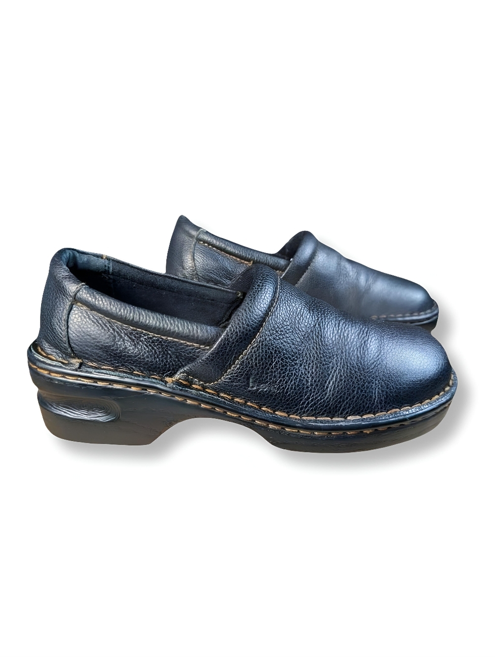 B.O.C. Peggy Black Leather Slip-On Clogs Mules Women's Sz 8
